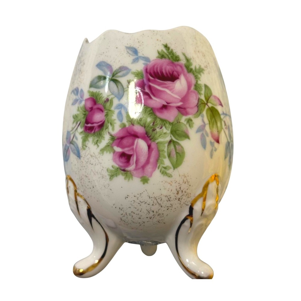 Vintage Rose Porcelain Footed Egg Vase